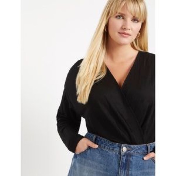 Eloquii Tops - ELOQUII - NWT Long Sleeve Wrapfront Bodysuit